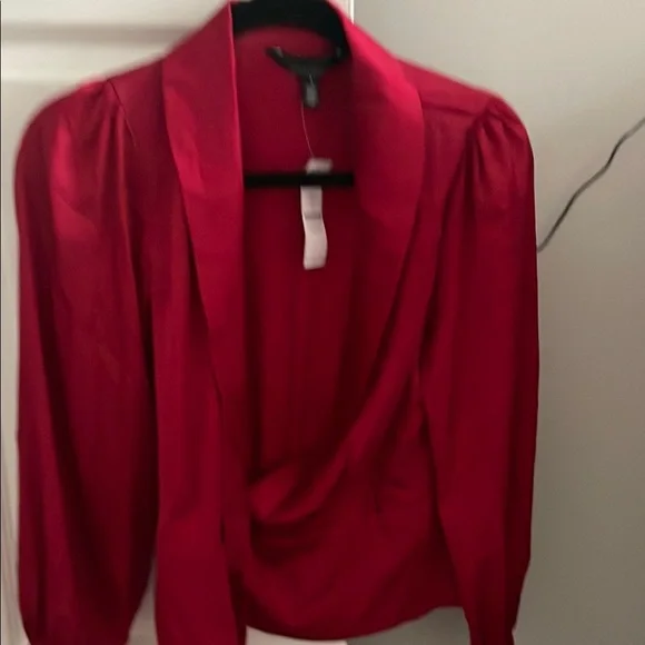 White House Black Market Red Wrap Blouse - Picture 4 of 6
